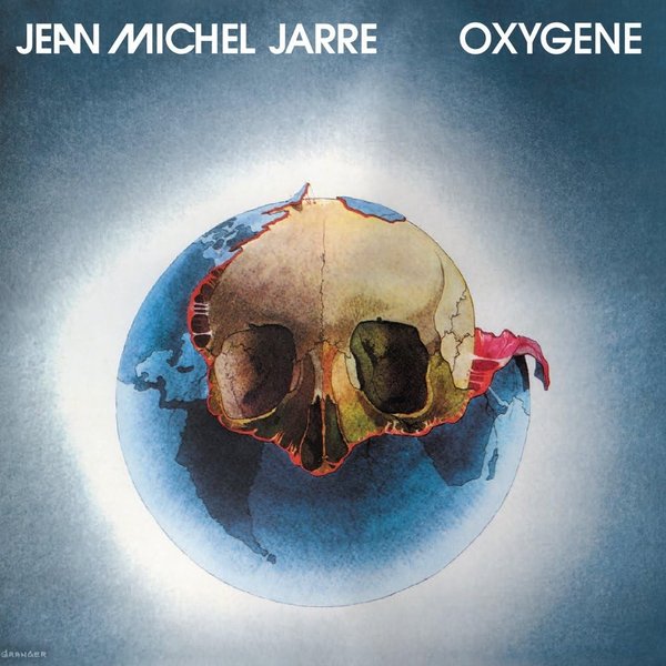 The Oxygène sleeve. The Earth's crust peels open to show a skull, on a pale blue sky