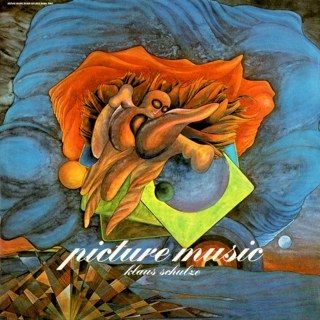 Picture Music 1975년 Brain 초판 표지. 푸른 바탕에 주황색 형체가 뭉쳐 있는 자크 비르스의 추상화다