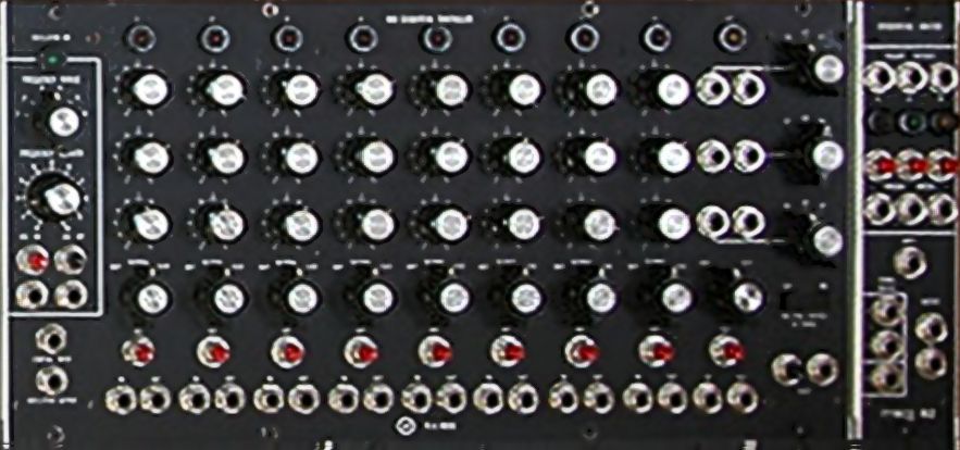 The 960 sequencer module of a Moog modular, a row of knobs